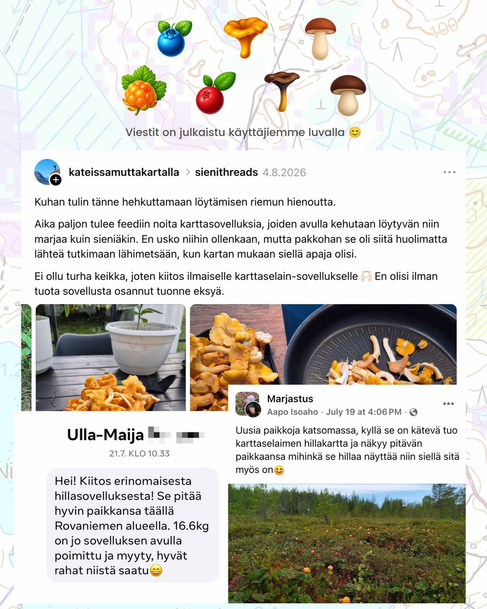 Tutustu Karttaselaimen ilmaisiin marja- ja sienikarttoihin 🧡