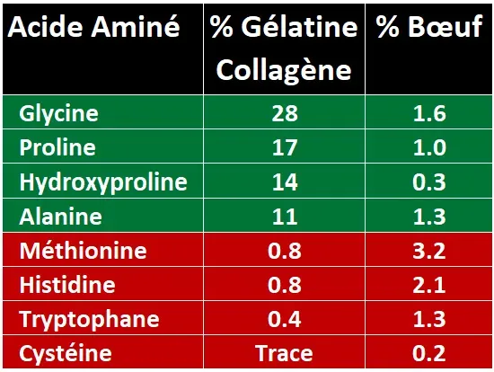 tableau des acides aminés