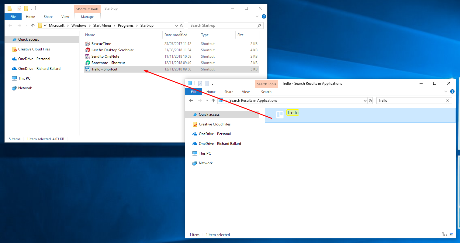 Applications to start-up folder