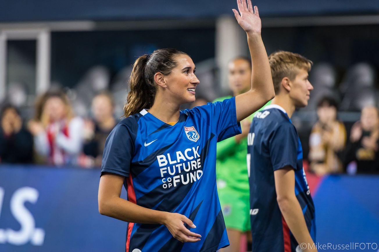 OL Reign midfielder Olivia Van der Jagt after a game against Orlando Pride in 2023.