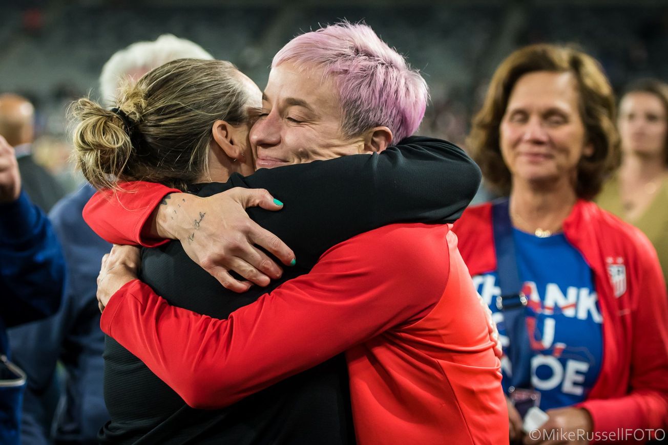 Megan Rapinoe and Laura Harvey share a hug after the NWSL Championship Final.