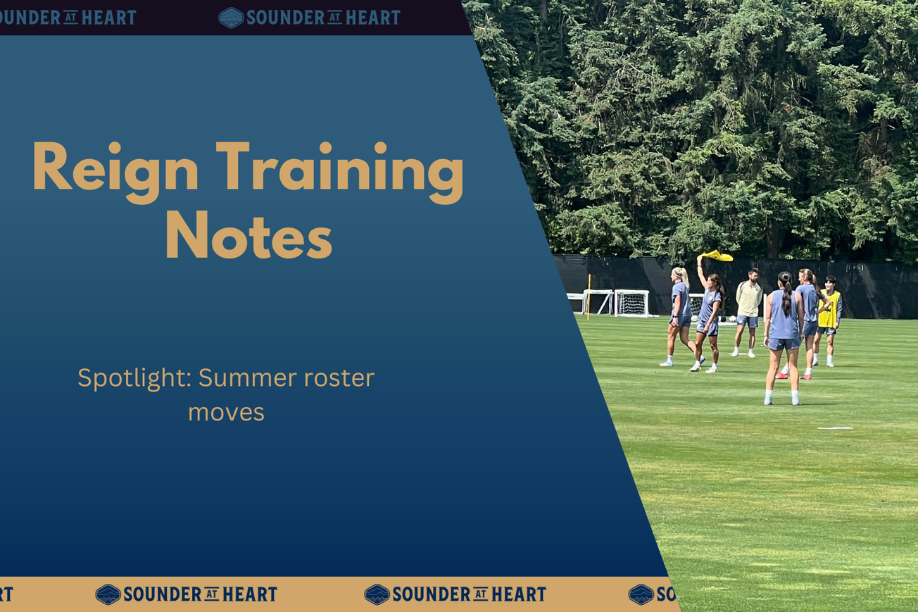 Training notes graphic a picture of some Reign players with practice gear on a field.