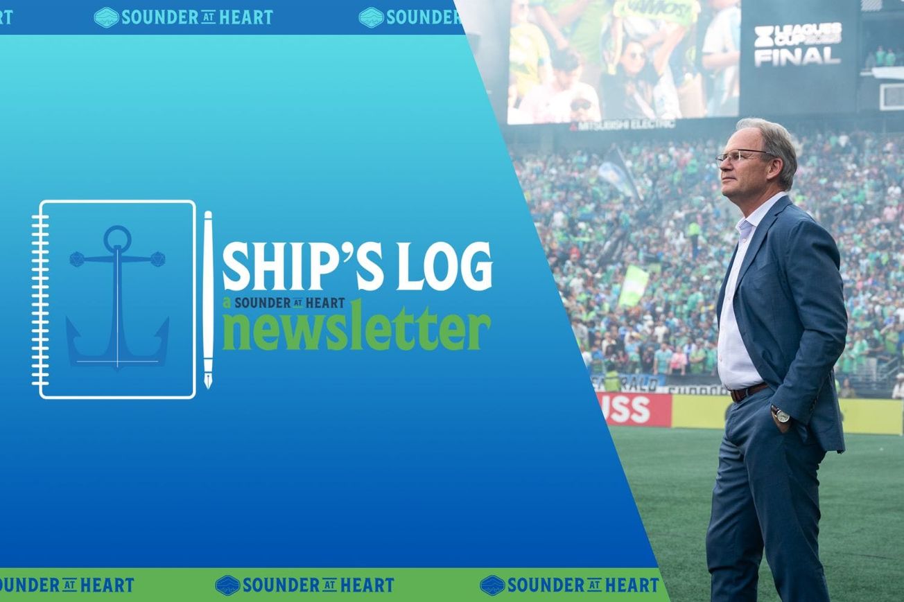 Ship’s Log newsletter logo featuring Sounders head coach Brian Schmetzer looking pensive ahead of the 2025 Leagues Cup Final.