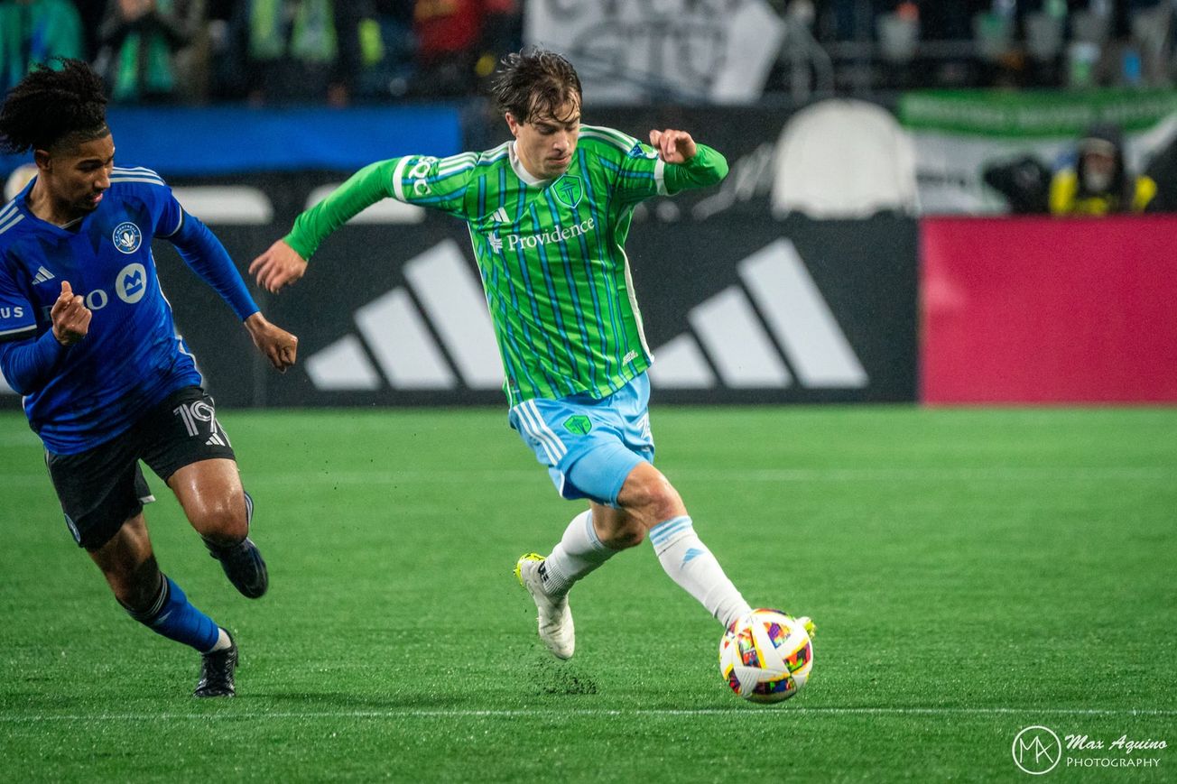 Cody Baker breaking upfield against CF Montreal in 2024