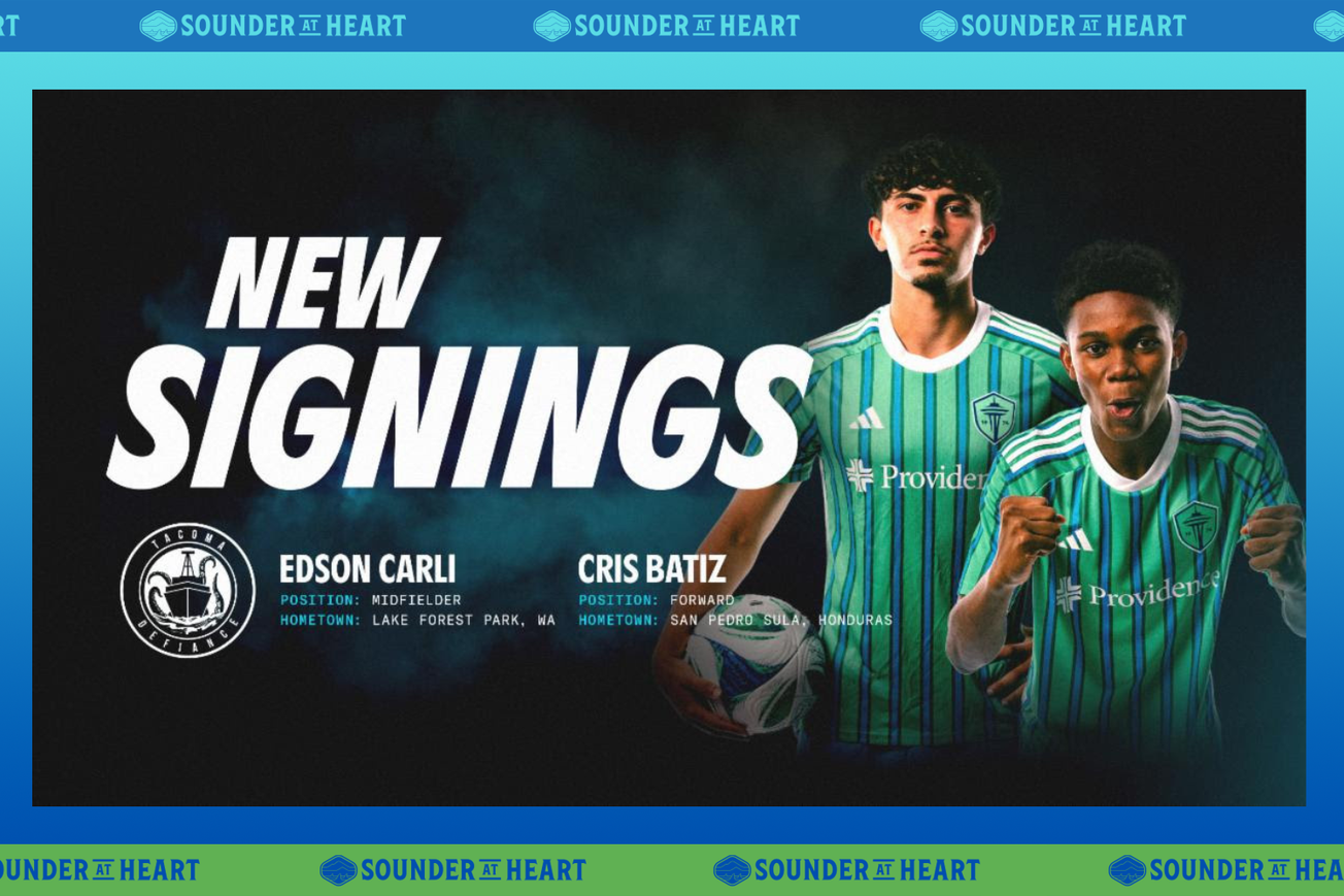 New Tacoma Defiance Signings: Edson Carli and Cris Batiz pose in Sounders jerseys