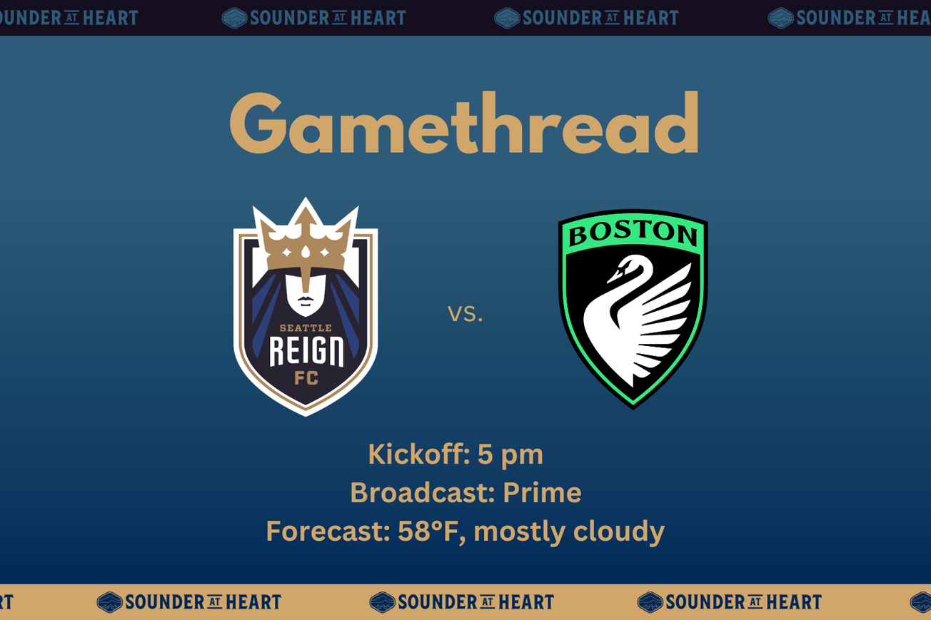 Reign at Boston gamethread. Kickoff at 5 pm Pacific, broadcast on Prime video, and a forecast of 58 degrees and mostly cloudy.