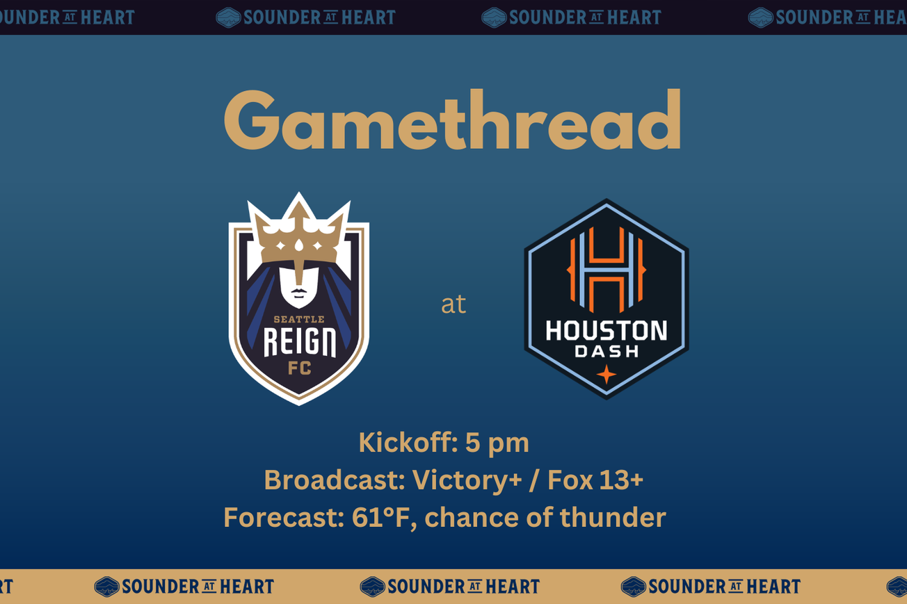 Reign at Dash gamethread logo. Kickoff at 5 PM Pacific; broadcast on Victory Plus and Fox 13 Plus; and forecast at kickoff of 61 degrees and a chance of thunder