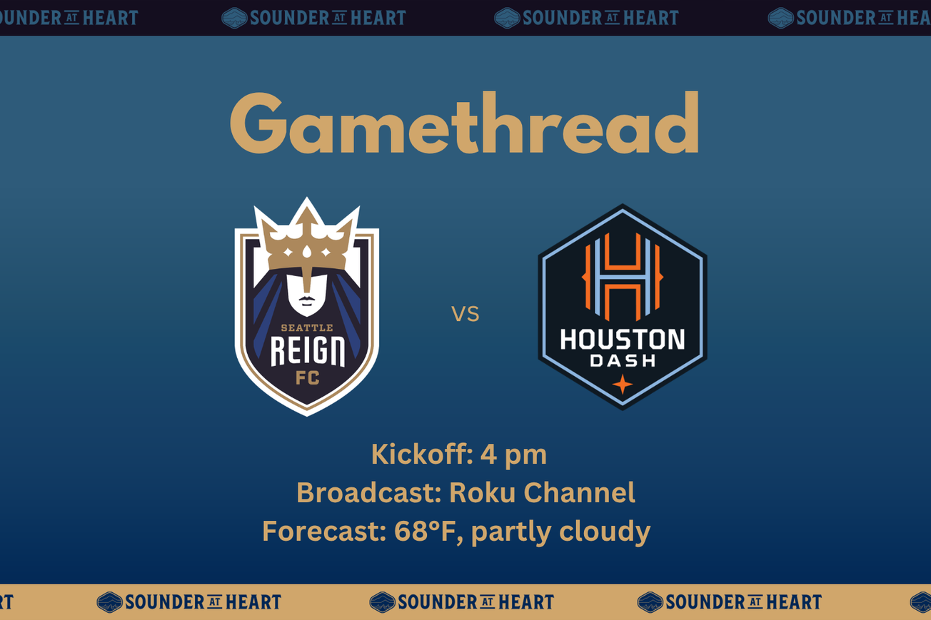 Reign vs Dash gamethread graphic. Kickoff at 4 PM Pacific Time, broadcast on the Roku Channel, and a forecast of 68 degrees and party cloudy at kickoff.