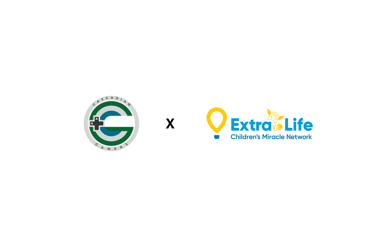 Cascadian Gamers logo and Extra Life Children's Miracle Network logo