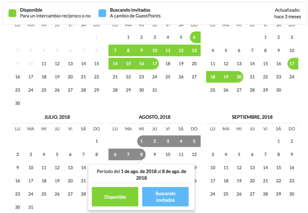 Calendario de disponibilidad