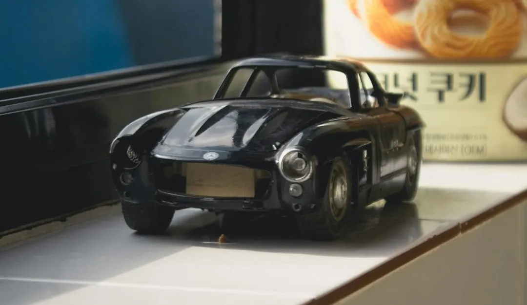 A miniature remote-controlled SUV with a small camera magnetically attached to its roof, offering a unique low-angle perspective for video.