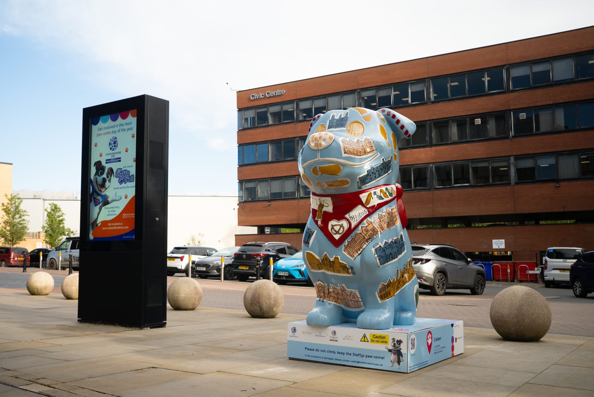'Graham' Staffy Sculpture by Ruth Allen at Staffordshire Place One, Stafford