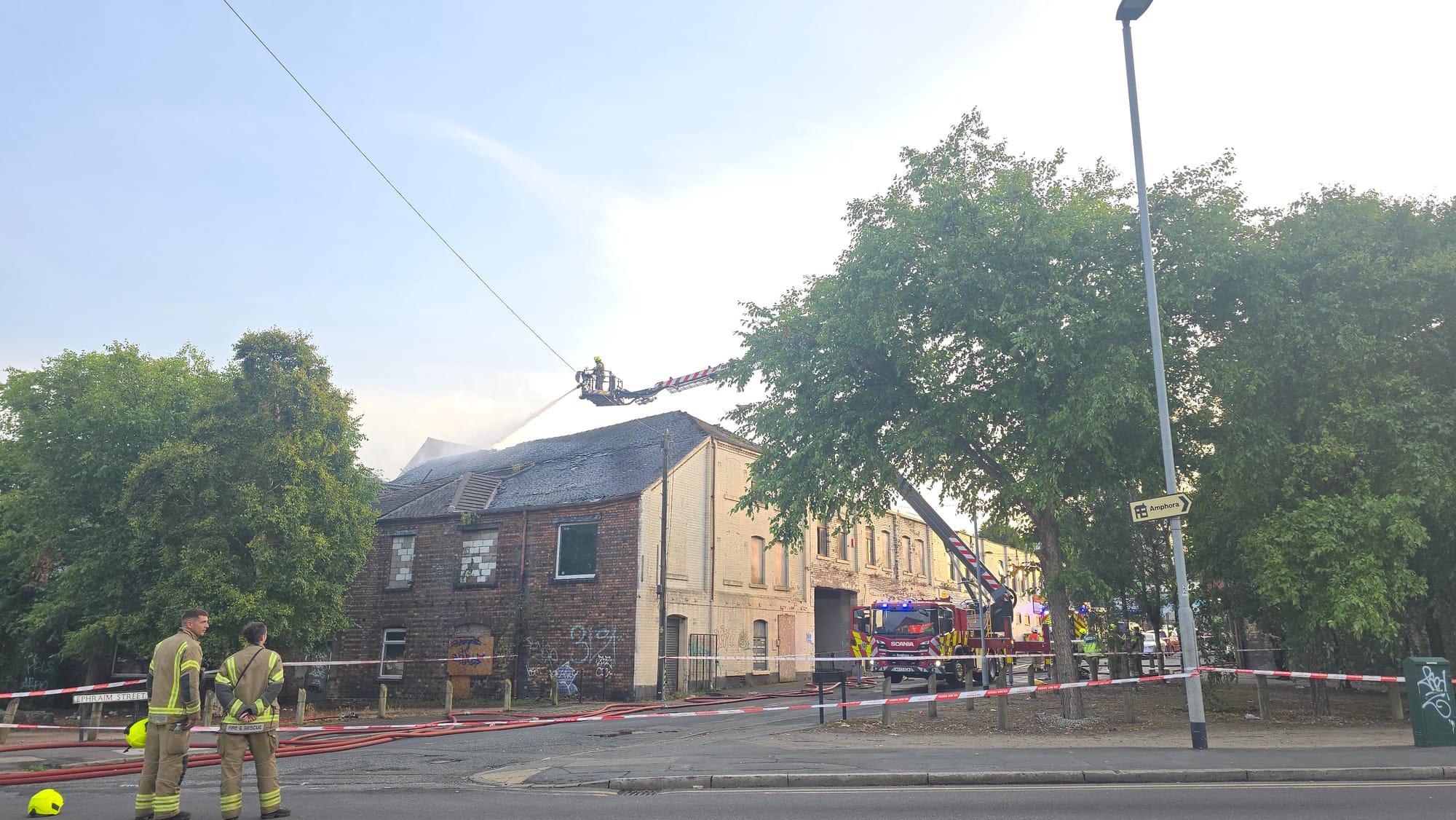 Fire crews tackle derelict building blaze in Hanley