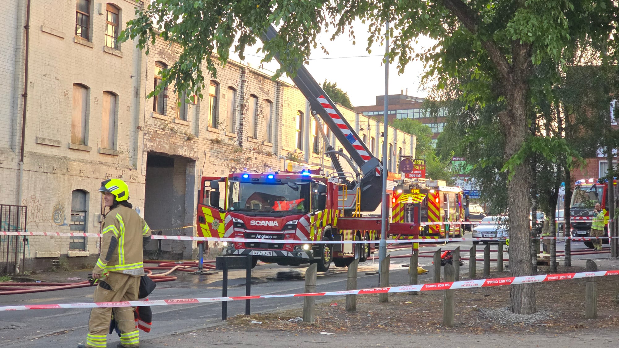 Fire crews tackle derelict building blaze in Hanley