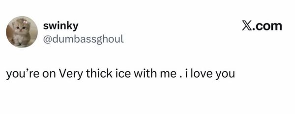 "you're on very thick ice with me. I love you." 