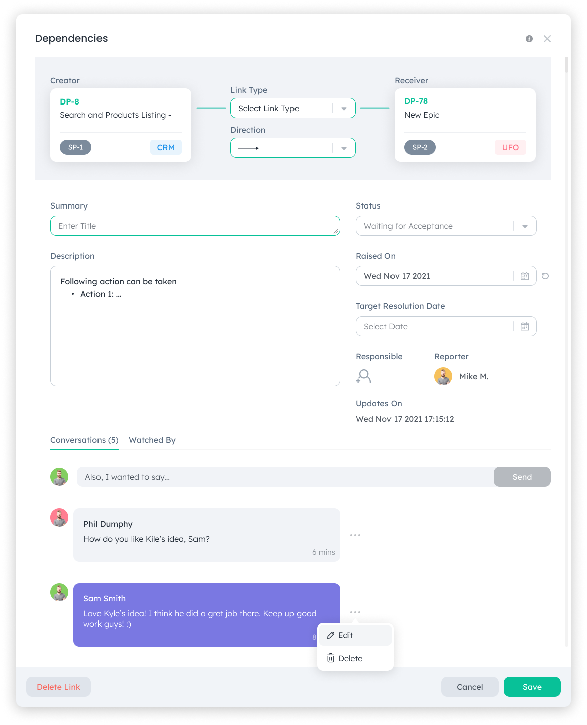Dependencies creation in kendis