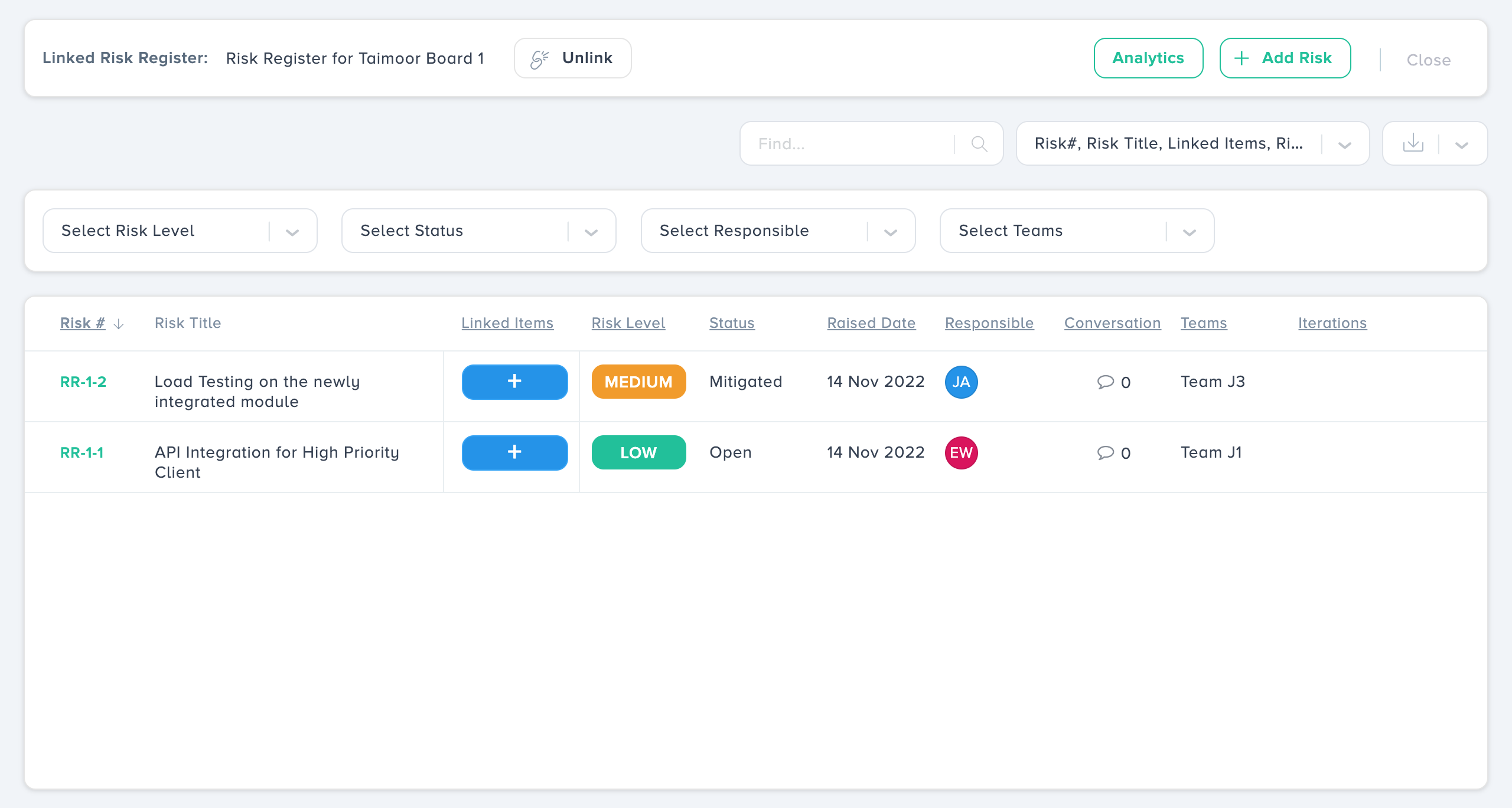 Risk Register in Kendis