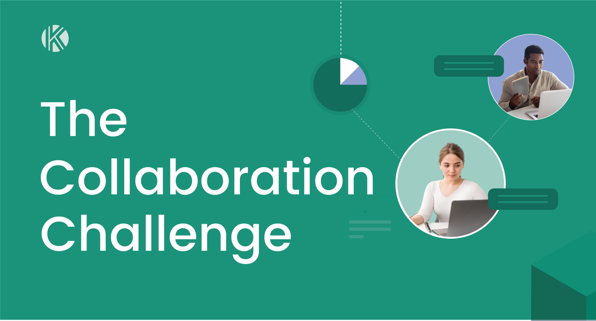 Blog banner for "the collaboration challenge" in agile teams, showing cross-team communication and analyrc