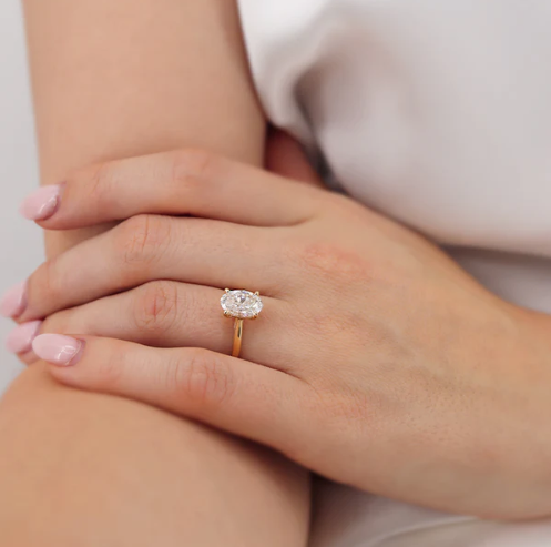 Yellow Gold Lab Grown oval Diamond Engagement Ring UK