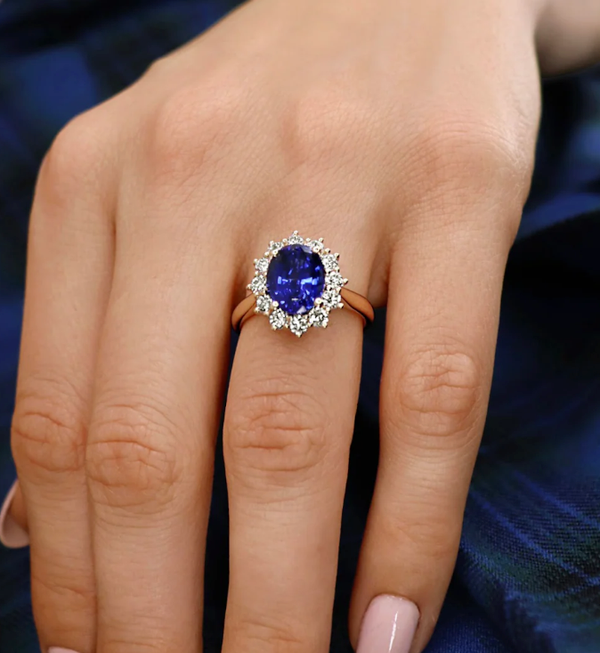 ethical sustainable lab grown diamond and coloured gemstone engagement rings Princess Diana Style rings