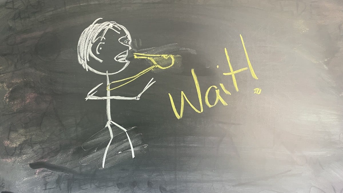 Chalk illustration of a single figure lit from outside, four faint shadows resolving into focus around them