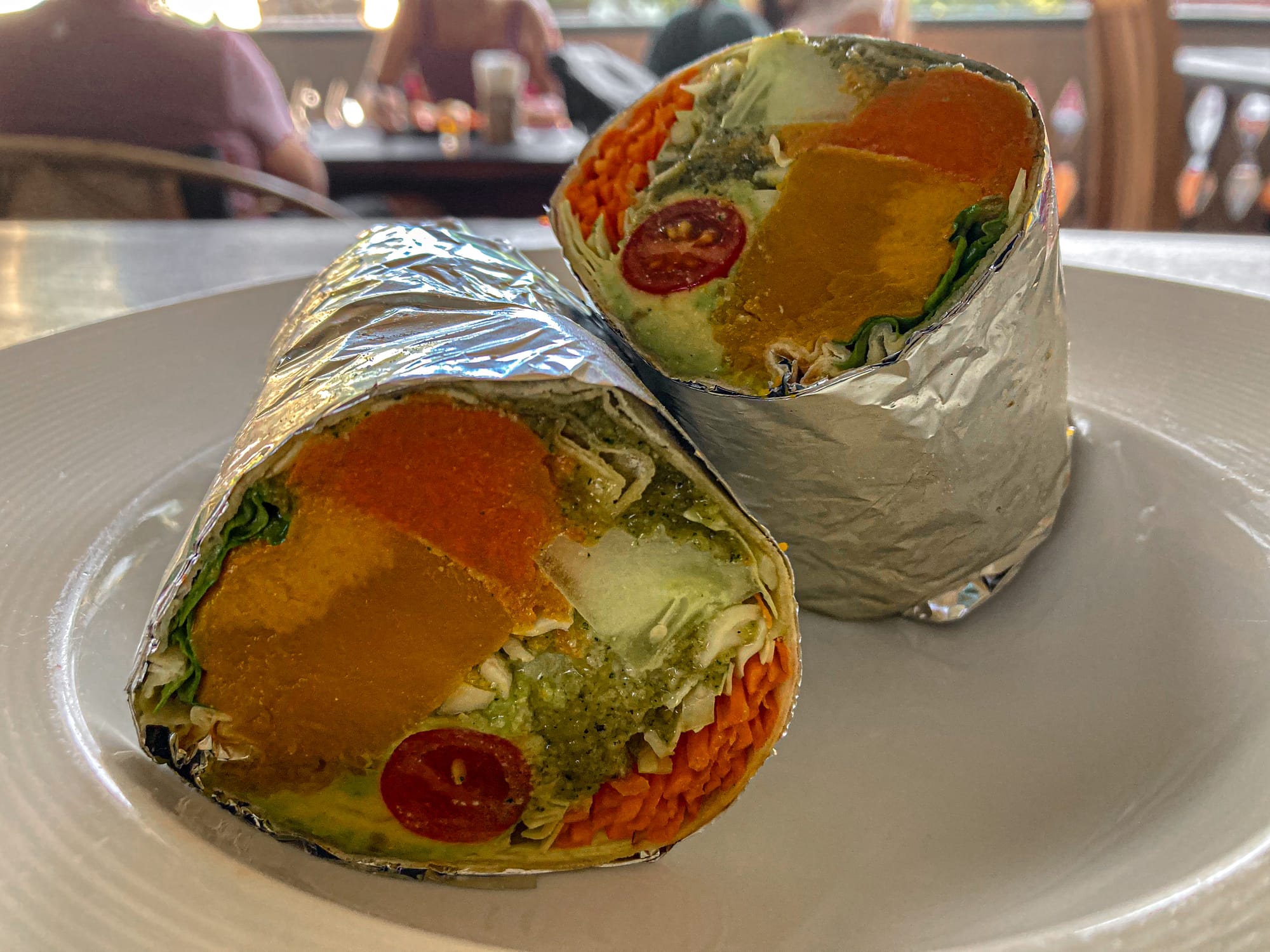 Fresh vegetable wrap at Bird’s Nest Café in Chiang Mai, filled with pumpkin, sweet potato, tomato, cucumber, carrot, and greens