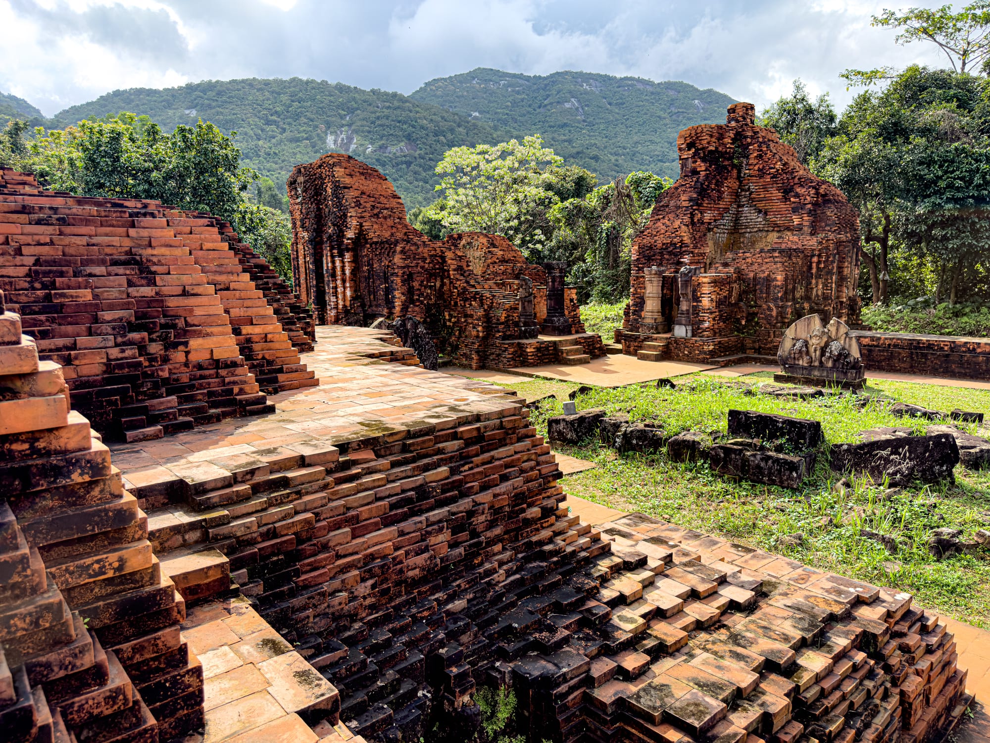 Cham temple ruins with stepped brick structures at Mỹ Sơn Sanctuary UNESCO site near Hội An, Vietnam
