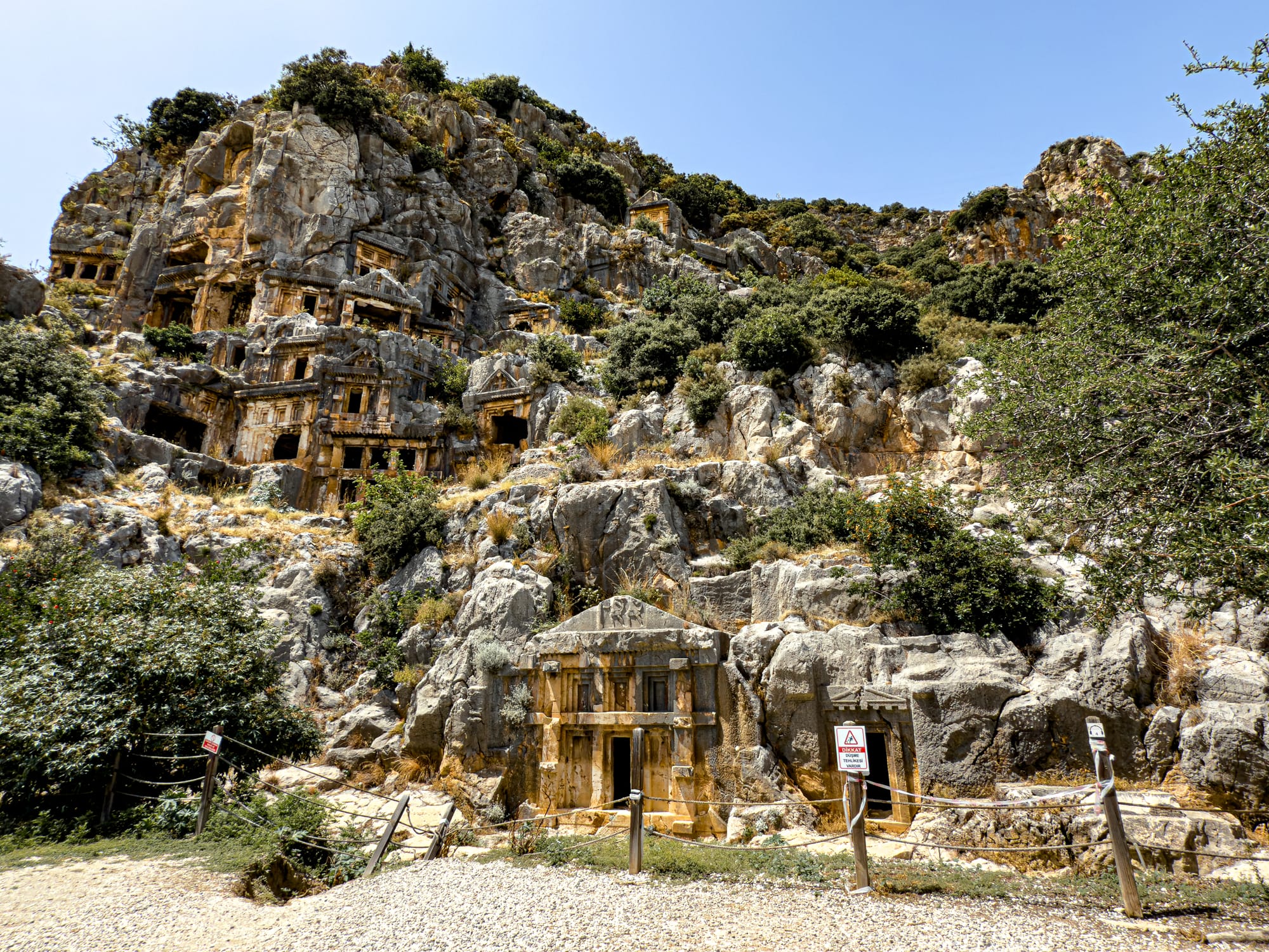 Cliffside Lycian tombs carved into the mountain at Myra near Demre, Antalya