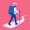 A minimalist flat-style illustration of a lone hiker wearing a wide-brimmed hat, carrying a blue backpack
