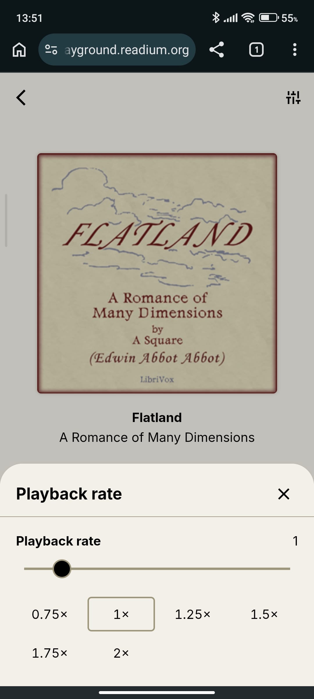 The UI on mobile, with a bottom sheet displaying the Playback Rate setting. A slider is available to fine-tune the value by increments of 0.05, but you can also select presets below.