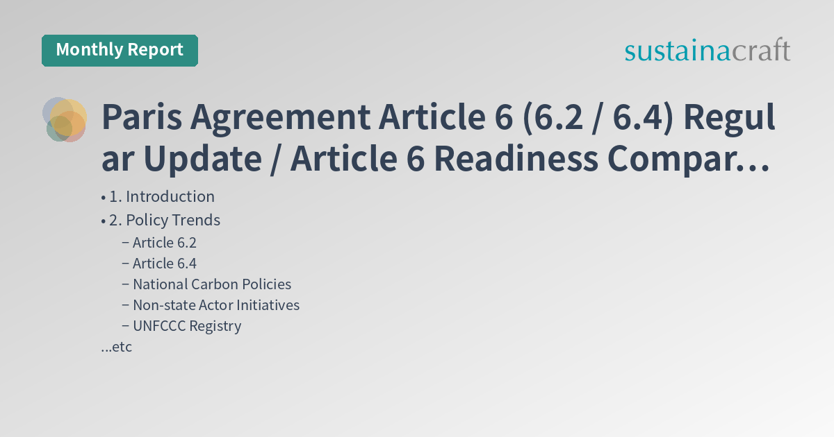Paris Agreement Article 6 (6.2 / 6.4) Regular Update / Article 6 Readiness Comparison by Country