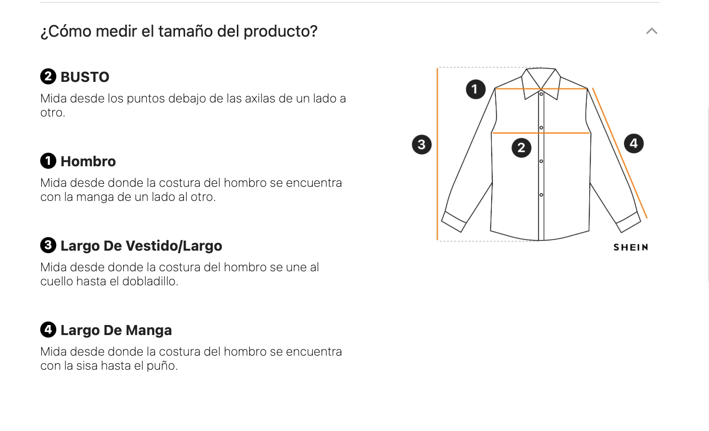 Guía visual de tallas para compras en línea