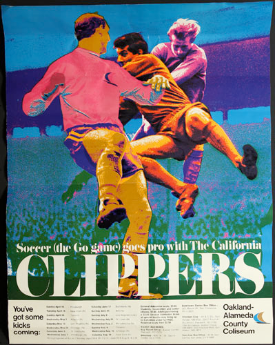 An ad that’s been colored in neon pink, yellow, red, green, and blue of 3 players.