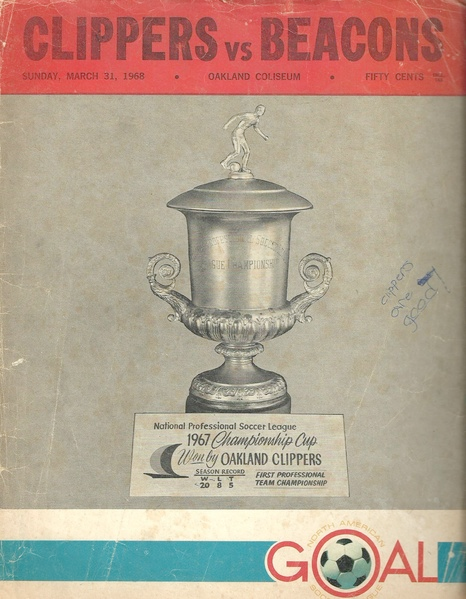 A poster for Clippers vs Beacons containing a photo of the 1967 Championship Cup.