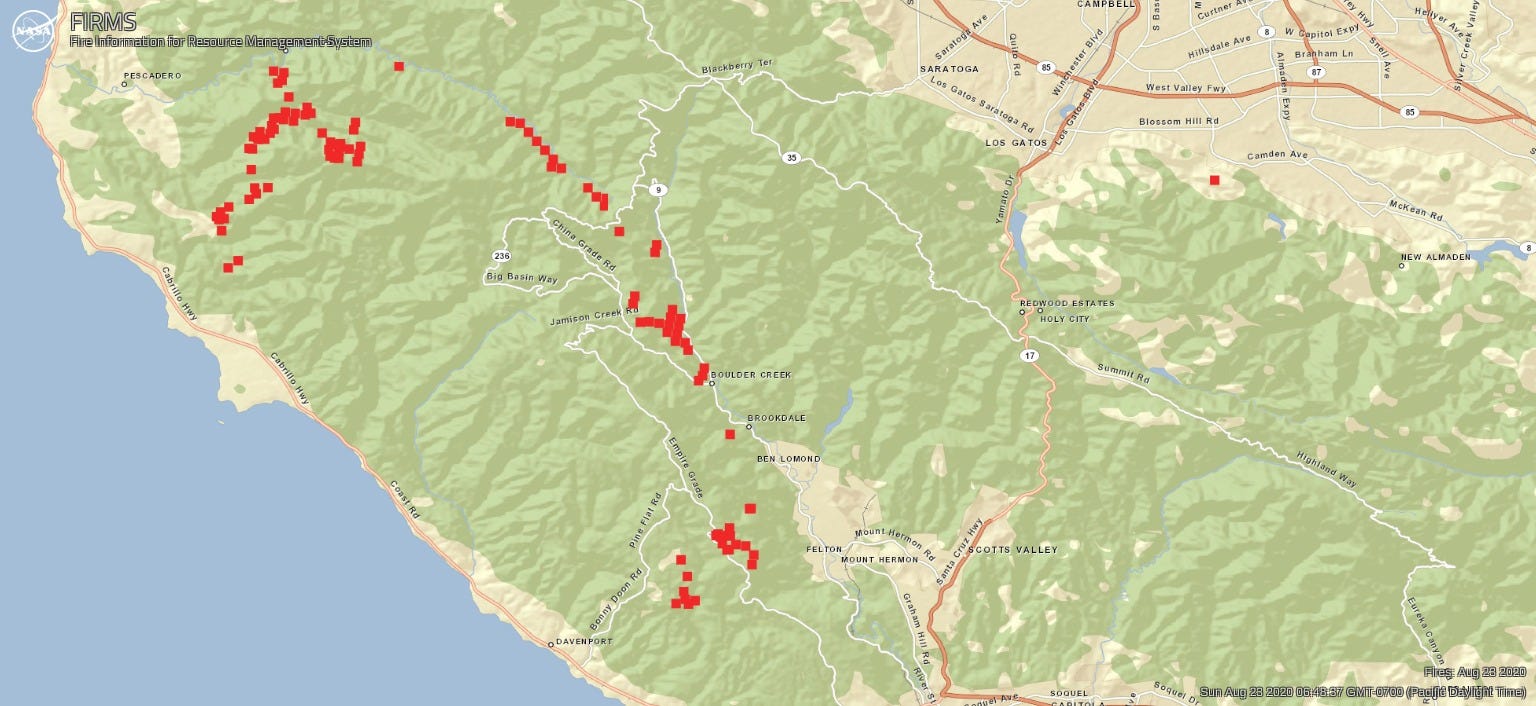 The red oval is only faintly identifiable as such because the fire areas have shrunk and are disconnected dots.