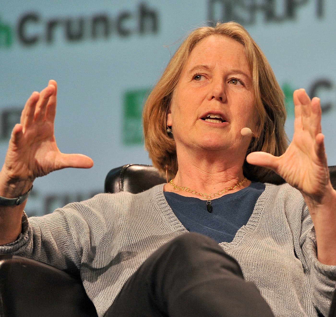 Diane Greene speaking onstage.