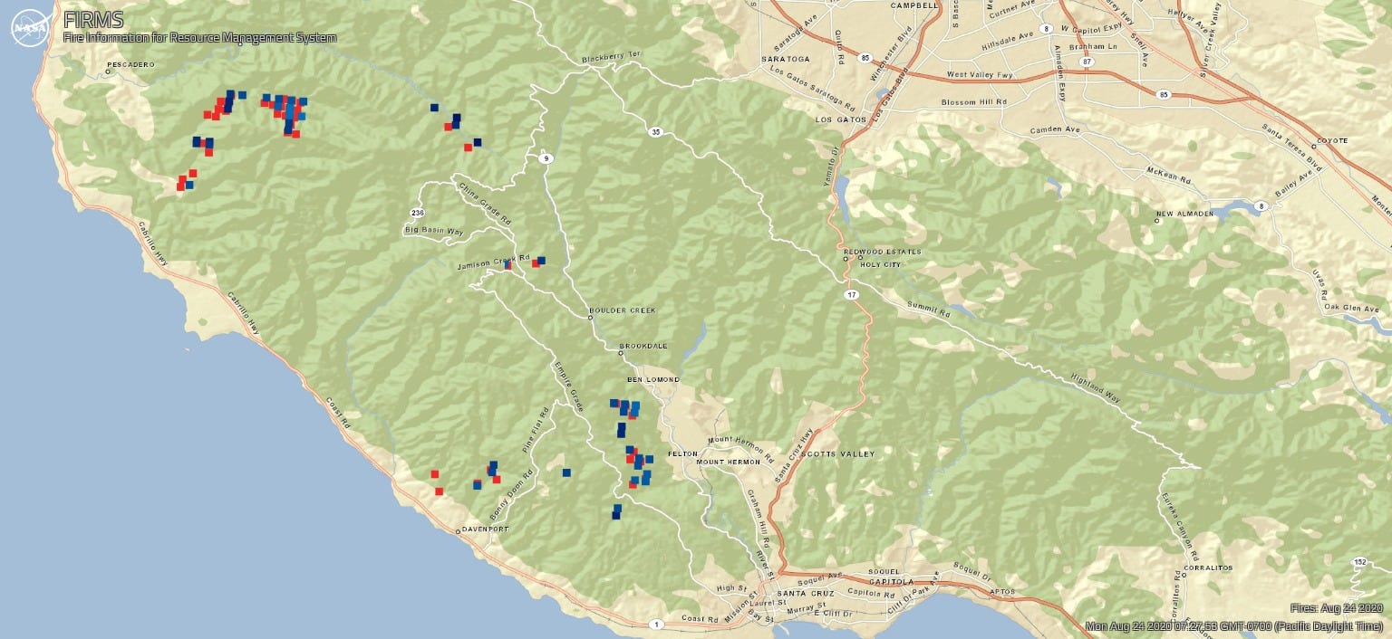 The previous map, but the dots are sparser and there’s a bit more red.