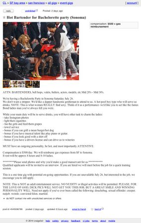 Image of: Craigslist Post Looking for Bachelorette Party “Manservant”