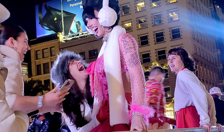 Image of: Drag queens sparkle on ice skates in Union Square