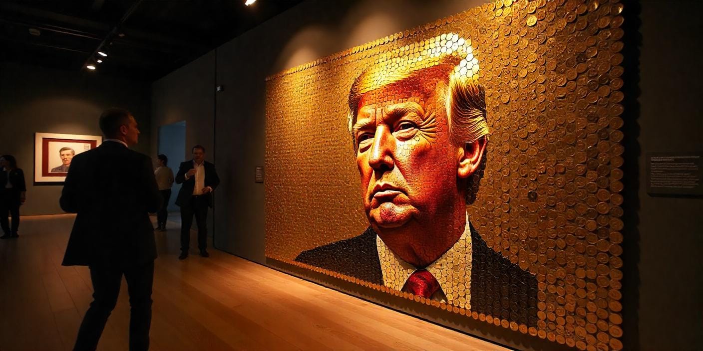 A mosaic made of @Trump coins forming a portrait of Donald Trump