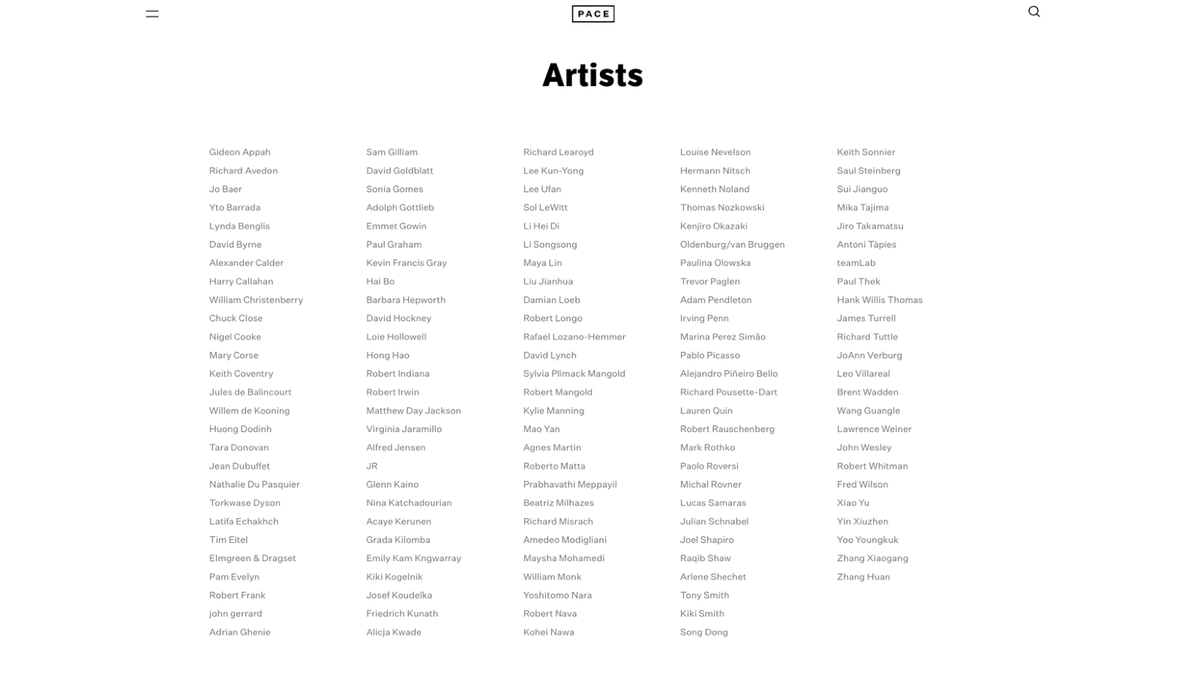 Pace roster cuts hit living artists, photography hardest