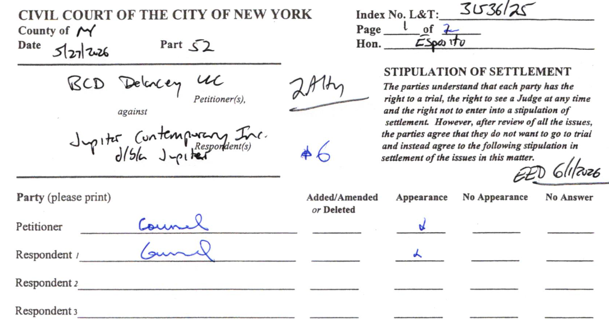 Jupiter Contemporary settles New York eviction, faces default in artist's federal suit