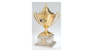The 18-karat gold Lipton Cup, pictured, was stolen from the Riverside Museum in Glasgow, Scotland.