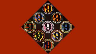 Robert Indiana's The Ninth American Dream is pictured against a red background.