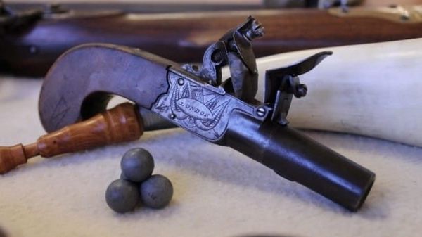 A historic pistol that was stolen from the Lewis and Clark Interpretive Center is pictured