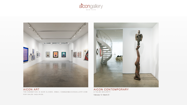 A screenshot of the Aicon Gallery website showing the division of Aicon Art and Aicon Contemporary.