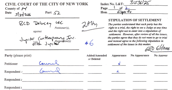 Jupiter Contemporary settles New York eviction, faces default in artist's federal suit