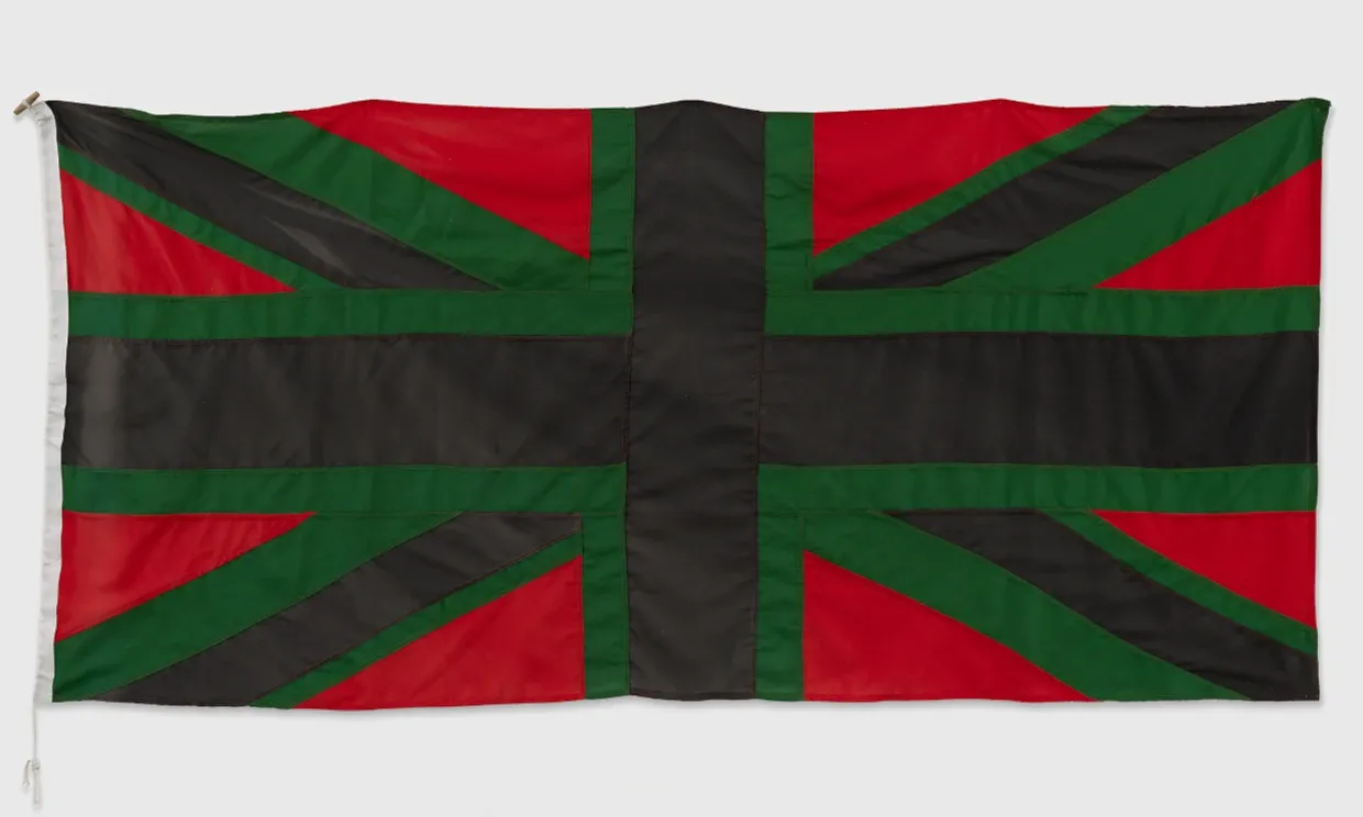 Art installation of the Union Jack but there the white and blue have been replaced with black and green.