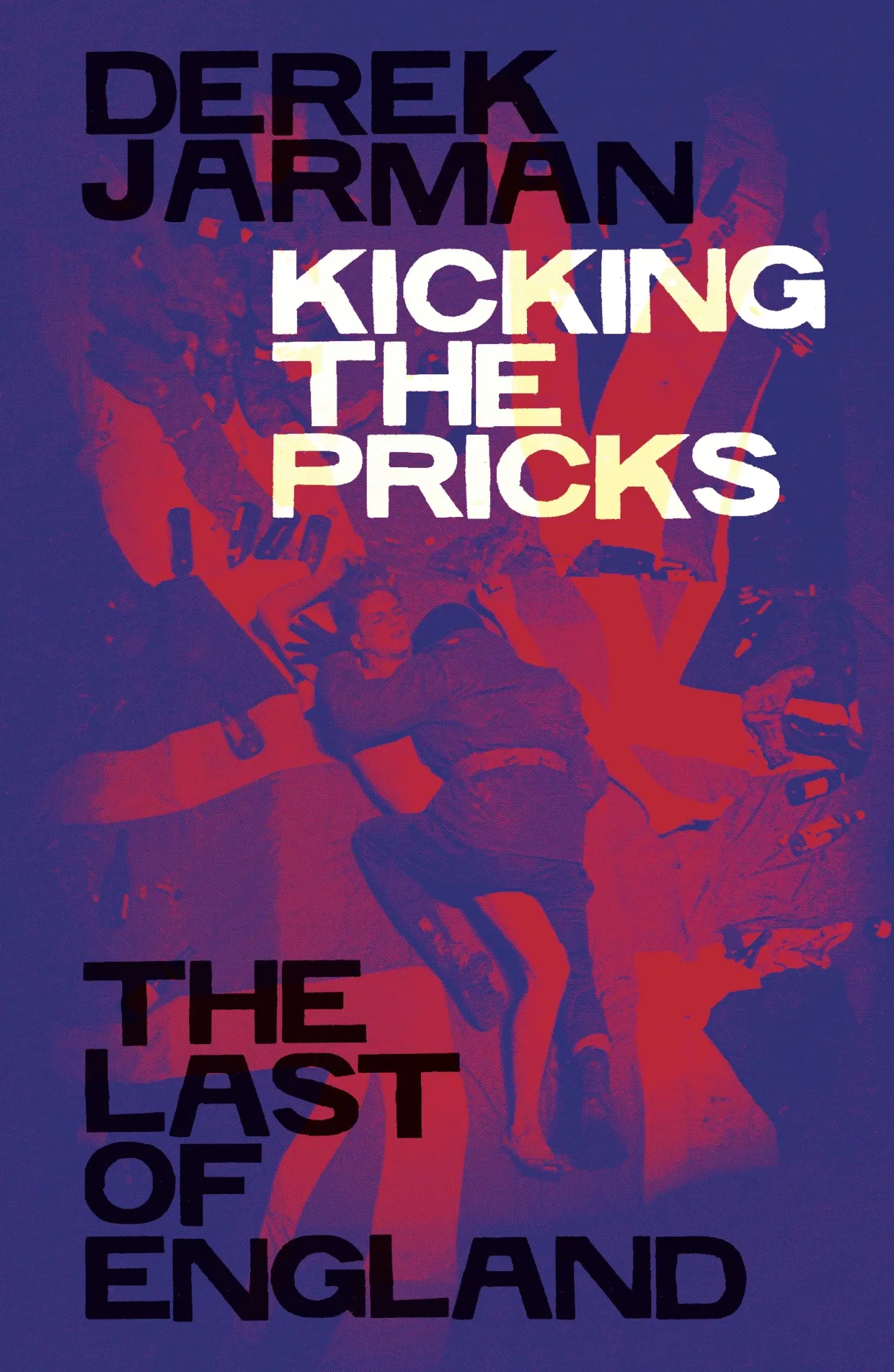 The book cover is purple and red, large black letters.
