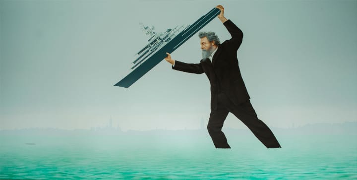 William Morris takes direct action with Roman Abramovich's yacht in painting by Jeremy Deller   